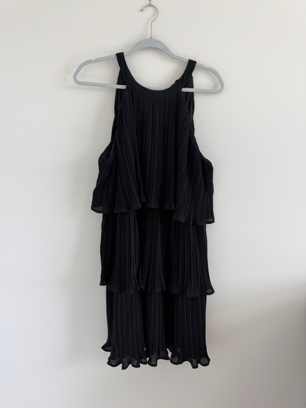 Women’s Black Pleated Tiered Mini Dress